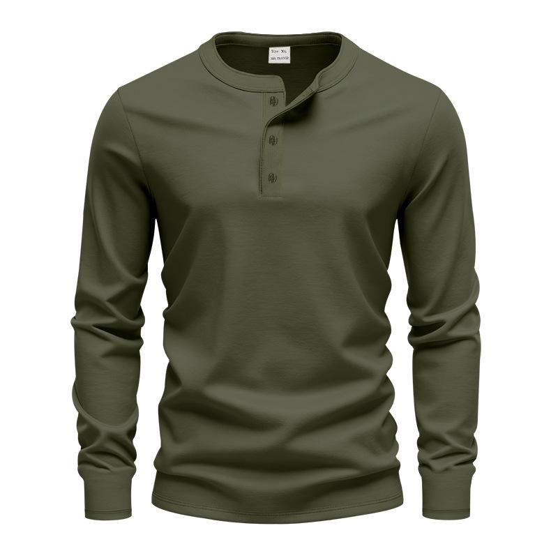 

American Spring and Autumn Men s Outdoor Leisure Light Luxury Simple Commuting Henley Long Sleeve Bottoming Shirt XXXL армія зелений колір