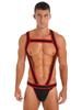 Pánská kombinéza s kontrastním lemováním a hrudním postrojem, s designem vypouklé kapsy, jednodílné body, spodní prádlo jockstrap pro cosplay