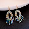 Fashionable Crystal Flower Tassel Earrings with Embedded Diamonds Women's Elegant Vintage Feel Holiday Style Jewelry