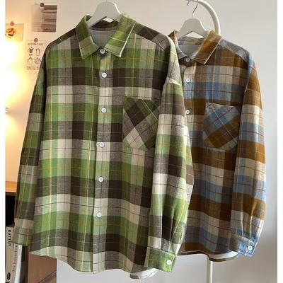 Spring and Autumn Japanese Long-sleeved Plaid Shirt Men's Loose Korean Casual Shirt Jacket