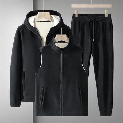 Autumn and Winter Men's Casual Sports Suit Austrian Grain Velvet Hooded Large Size Men's and Women's Jacket Plus Velvet Three-piece Suit