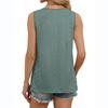 Women’s Knit Sleeveless Top Button Front V Neck Casual Loose Fit Crochet Patterned Tank Shirt for Summer