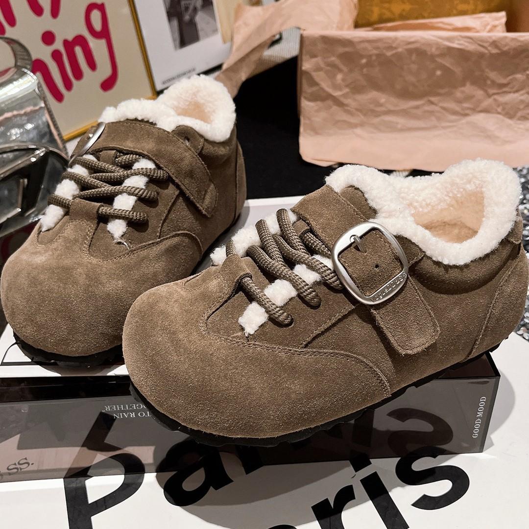 

Retro velvet shoes autumn and winter new warm lamb wool shoes casual matte leather soft-soled cotton shoes 40 верблюд