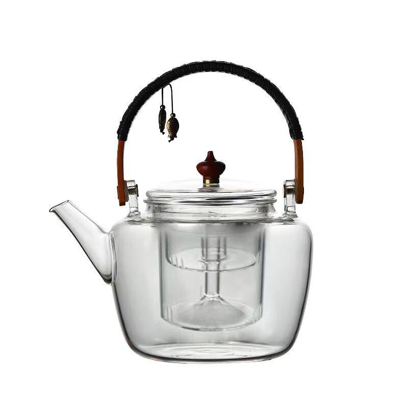 Transparent Glass Multi-Function Teapot with Braided Rope Handle