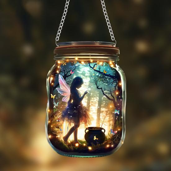 Fairy Hanging Decoration 2D Flat Fairy Forest Acrylic Ornament Wishing Bottle Shape Decoration for Indoor Outdoor Window Door
