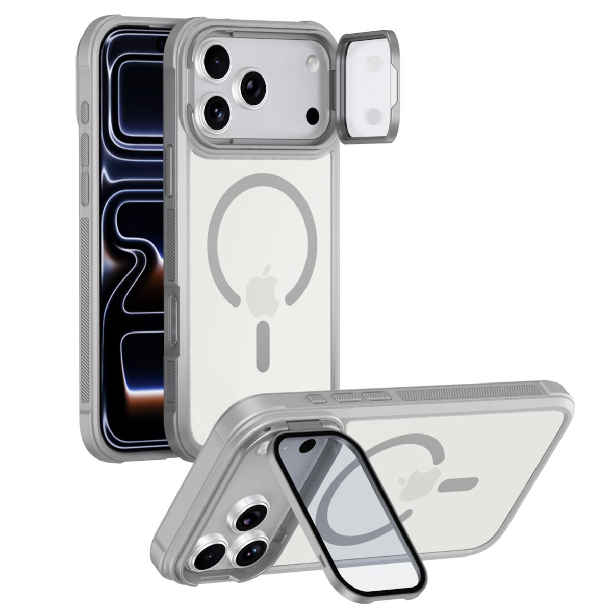 For iPhone 17 Pro Magnetic Case Compatible with MagSafe Clear Back Cover with Lens Cover Kickstand