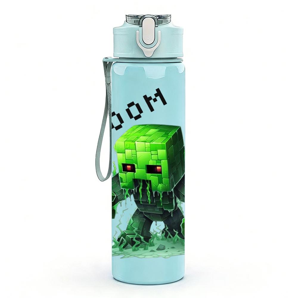 1PC Minecraft Creeper Boom Explode 750ml Color Plastic Sports Water Bottle Leakproof Flip Straw Lid Suitable for Sports Office Home Use