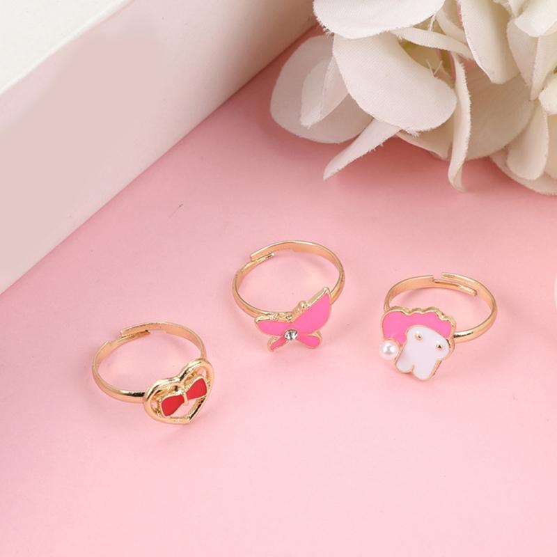 36pcs Adjustable Kids Rings Set Colorful Alloy Rings Fashionable Jewelry for Girls Dress Up Parties and Imaginative Play
