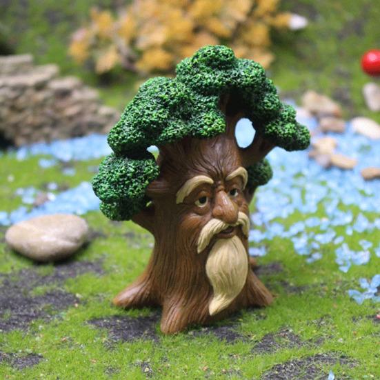 Grandpa Tree Figurine Resin Mini Gnome Statues Flower Fairy Miniatures Collectibles Fairy Garden Accessories for Indoor Potted Plant Decoration