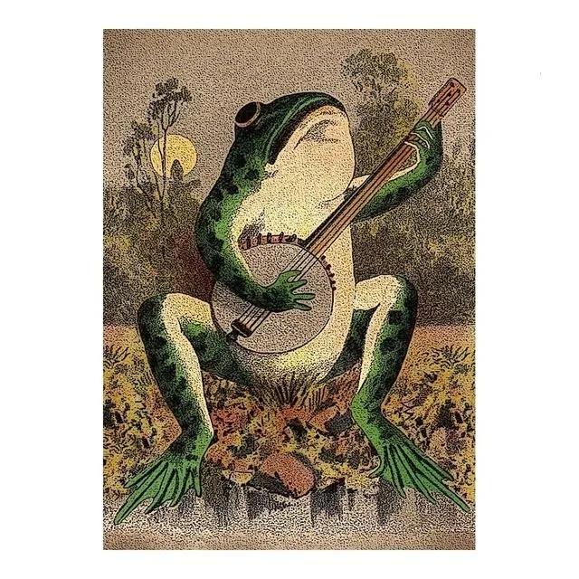 

Банджо Лягушка Мультфильм Холст Картина Винтаж Животные Плакаты и Принты Смешная Детская Настенная Картина Для Гостиной Домашний Декор 21cm×30cm NoFrame