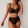 Sexy Černé Dvoudílné Plavky Dámské Jednobarevné Push-Up Polstrovaný Bikini Set Plážové Oblečení Letní Plavky Vysoký Střih Plavky Biquinis