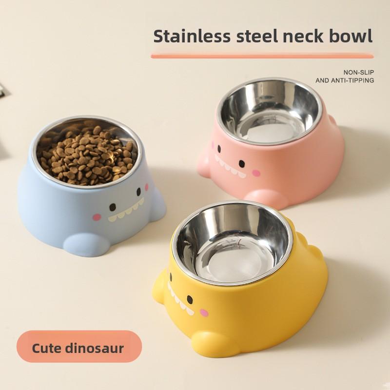 Neuer Hundenapf, Ein kleiner dinosaurierförmiger Einzelnapf zur Fütterung, mit schrägem Rand und Nackenschutz, Ist ein Edelstahl-Haustierkatzenfutterset