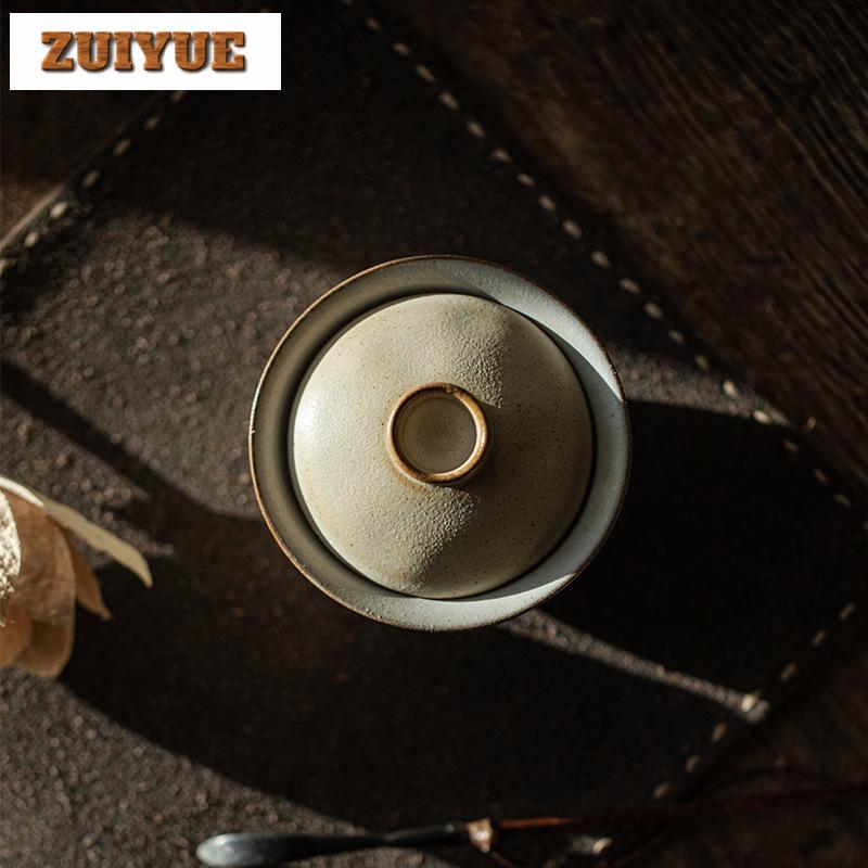 120ml Coarse Pottery Handmade Covered Bowl Japanese Boutique Small Gaiwan Elegant Tea Tureen Tea Maker Drinkware Collection Gift