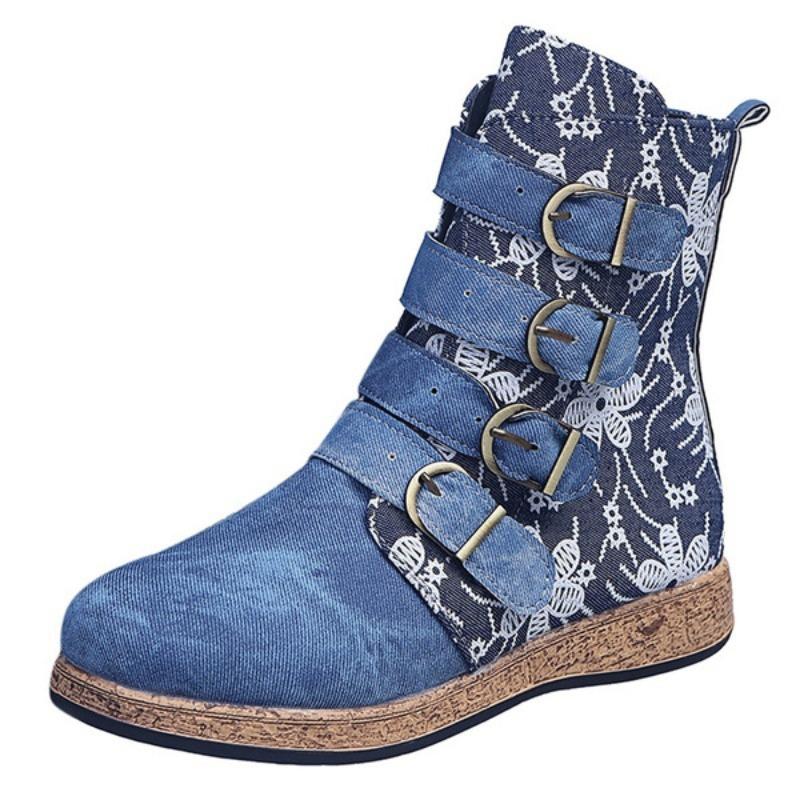 new large size Martin boots women s embroidery hot short boots flat knight boots 35 синий