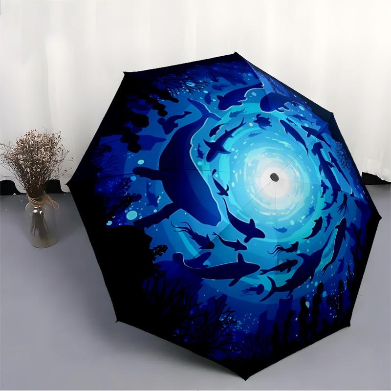 1pc Ocean Life Automatic Open 8-Rib Windproof Umbrella, Travel & Commuting, Suitable for All Seasons, Lightweight Portable,031