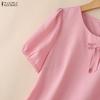 ZANZEA Blusa da donna casual a girocollo, tinta unita, manica corta larga