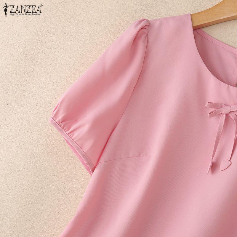 ZANZEA Blusa da donna casual a girocollo, tinta unita, manica corta larga