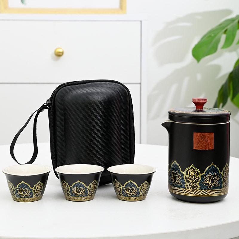 

Набор чайных чашек и чайник 1 пиала 3 чашки бытовой для приготовления чая дорожный чайный набор для путешествий уличная портативная сумка китайский чайный набор принадлежности Four-piece Set чёрный
