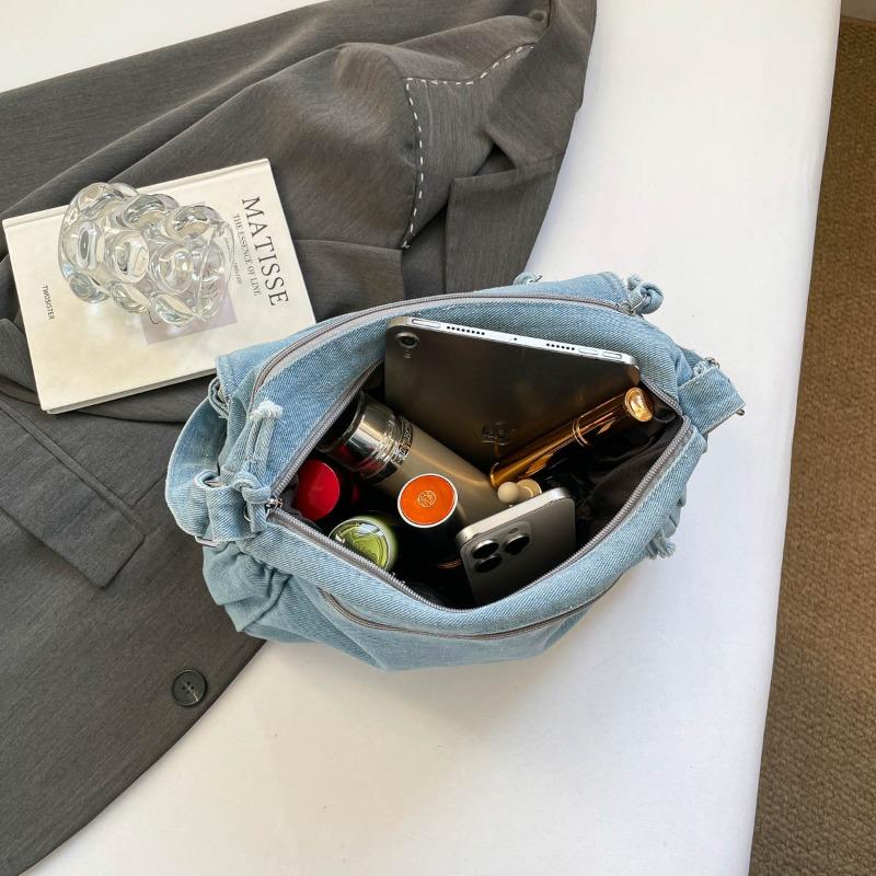 Mehrlagige Denim-Schultertasche für modische und lässige Damen, Crossbody-Tasche, Kleine quadratische Tasche