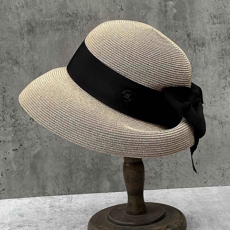 French Elegant Back Fold Bow Straw Hat Women'S Summer Travel Sun Hat Beach Seaside Vacation Sun Protection Basin Hat