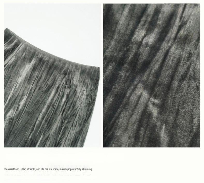 Iridescent Velvet Elastic Fishtail Midi Skirt - High-Waisted, Bias-Cut, Heavy-Duty, Slimming, Women's Autumn/Winter Skirt