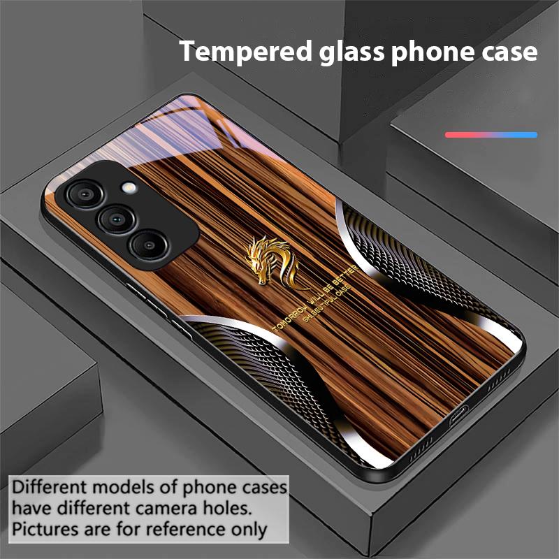 Wood Grain Snake For Samsung Galaxy A15 5G 54 4G 51 50 24 35 90 71 12 51 53 52S 80 22 34 Black Tempered Glass Phone Case