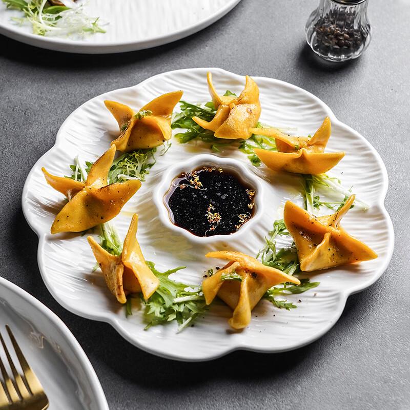 Ceramic Dumpling & Serving Plate with Vinegar Dish