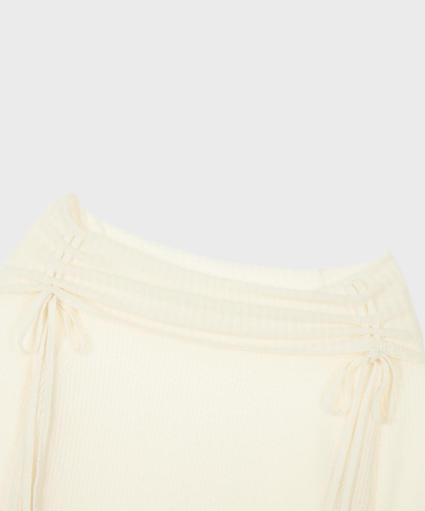 Alkialka Shirring Off-Shoulder Knit (Ivory)