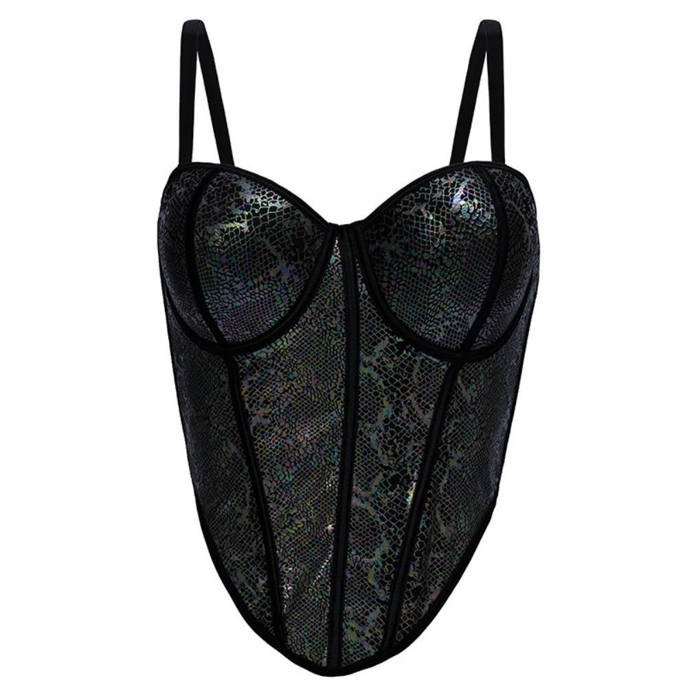 с пряжкой Леопардовый принт Топ-комбинезон Змея Леопардовый узор Укороченные топы Змея Леопардовый Корсет Путешествия 38 85 чёрный