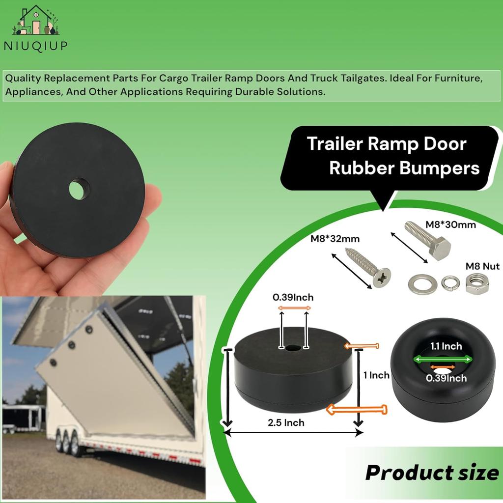4 Pack 2.5" Heavy Duty Rubber Bumpers for Trailer Ramp Doors & Truck Cargo - Shock Absorbing Door Stops with Bolts/Nuts Kit, Universal Fit