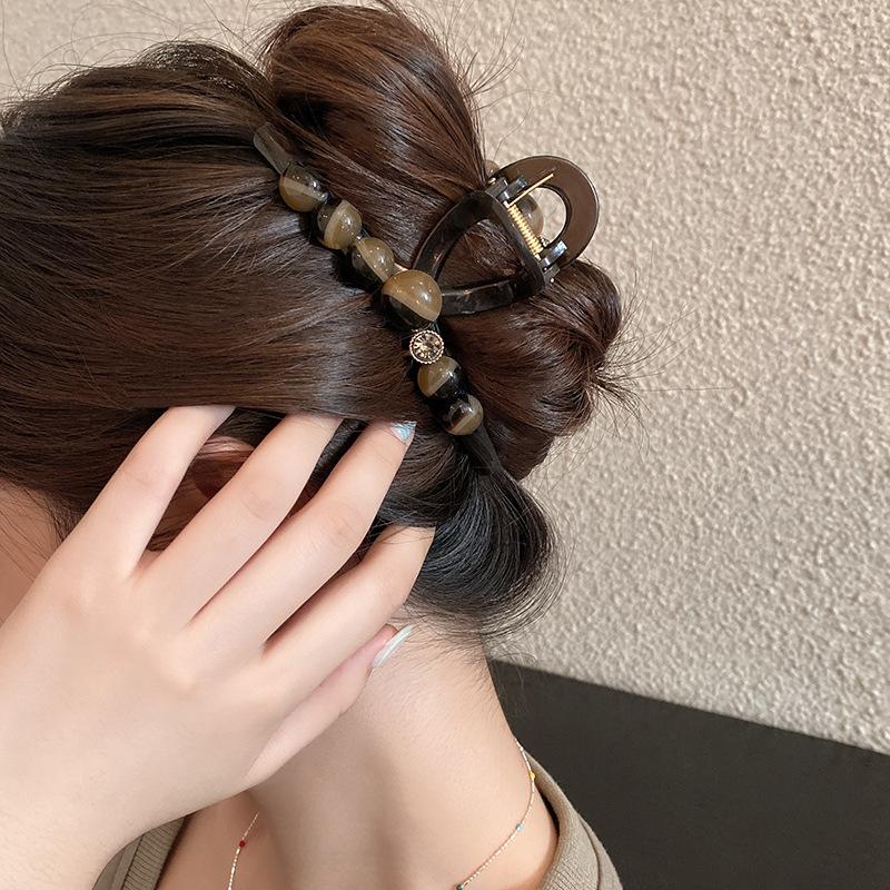 Retro Temperament Round Bead Grab Clip Female Maillard Wind Disc Hair Volume Large Back Head Shark Clip Large Hair Accessories