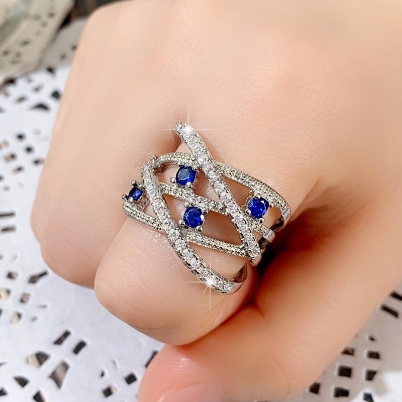 Huitan Gorgeous Cross X Shape Rings Full Paved Sparkling White/Blue CZ Hyperbole Bridal Wedding Party Finger Jewelry for Women