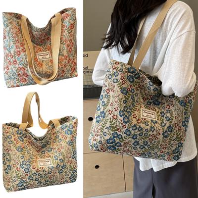 Floral Canvas Bag, Versatile Single-shoulder Hand-held Bag, Instagram Student Bag for Class Girls A-DH