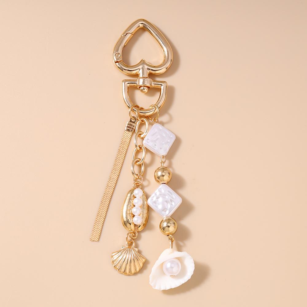 Fashion Pearl Conch Shell Keychain Women Girls Key Ring Pendant for Handbag Decor DIY Key Chain Jewelry Gift
