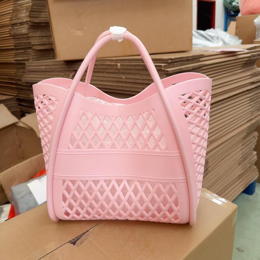 Bolsa de mão de gelatina de silicone: Design oco, multiuso para compras, piqueniques, praia, banho e vegetais.