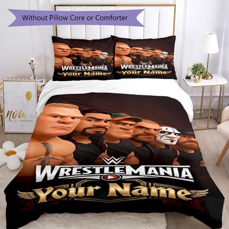 Wrestlemania Personalisierbares Namens-Bettwäsche-Set Design für Arbeitszimmer Faltenbeständig Schlafzimmerdekoration Weihnachten, HochzeitPerfekt