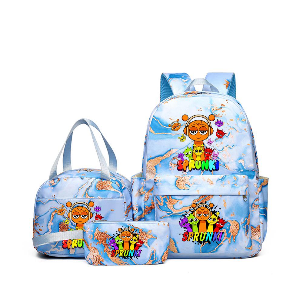 New Printed Rhythm Box Student School Bag Three-piece Casual Sprunki Backpack Crossbody Bag Pencil Bag D