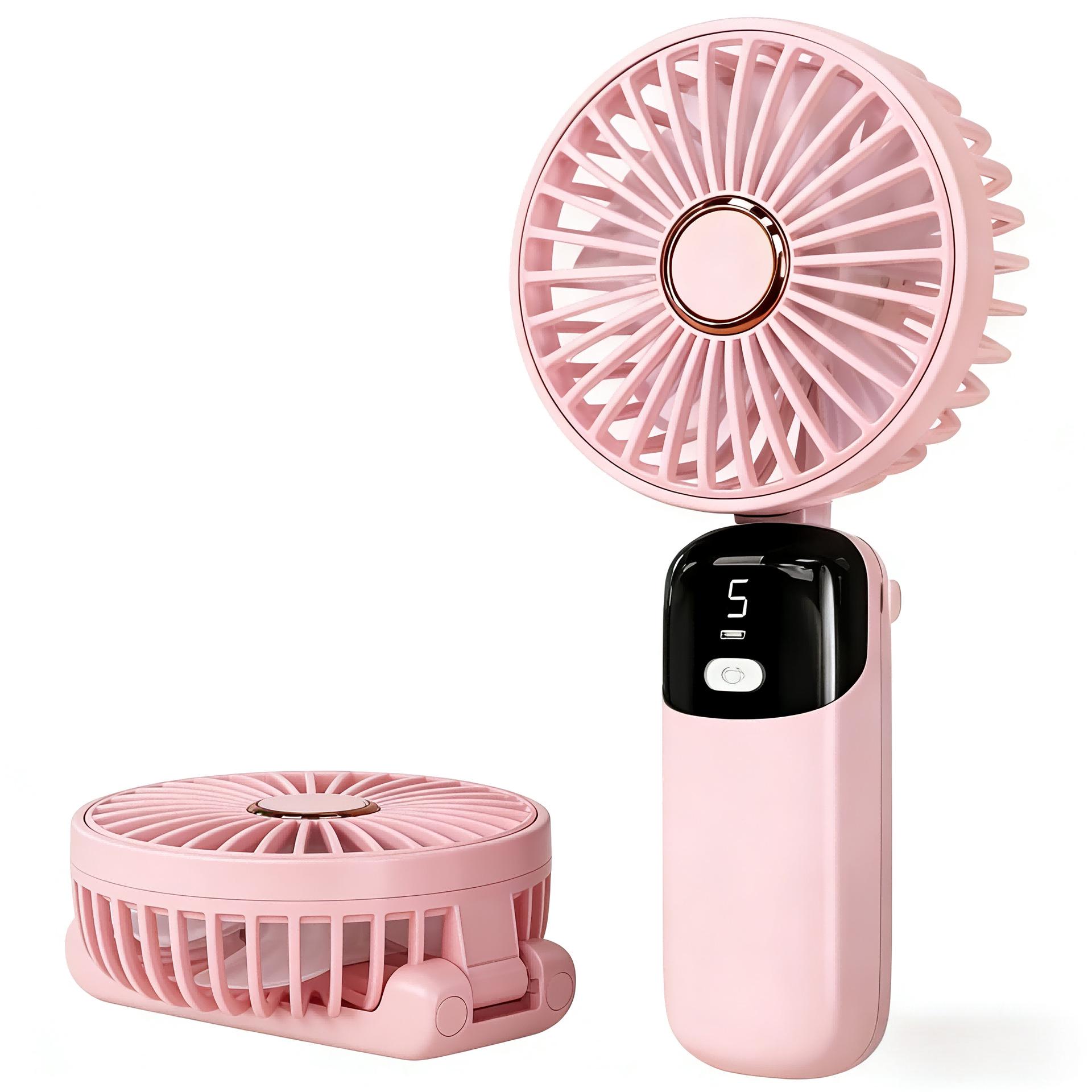 

S5 Portable Super Strong Wind Silent Handheld Fan with Digital Display for Dorm, Office, and Home. 193x90.5x35mm розовый