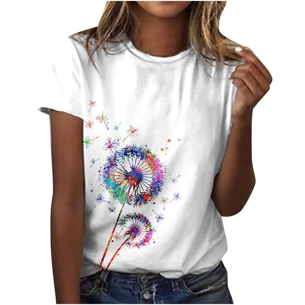 Women's T-Shirts Dandelion Flower 3D Printed Casual O-Neck Short Sleeve T Shirt Y2k Harajuku Tees Tops Female Pullover Clothing