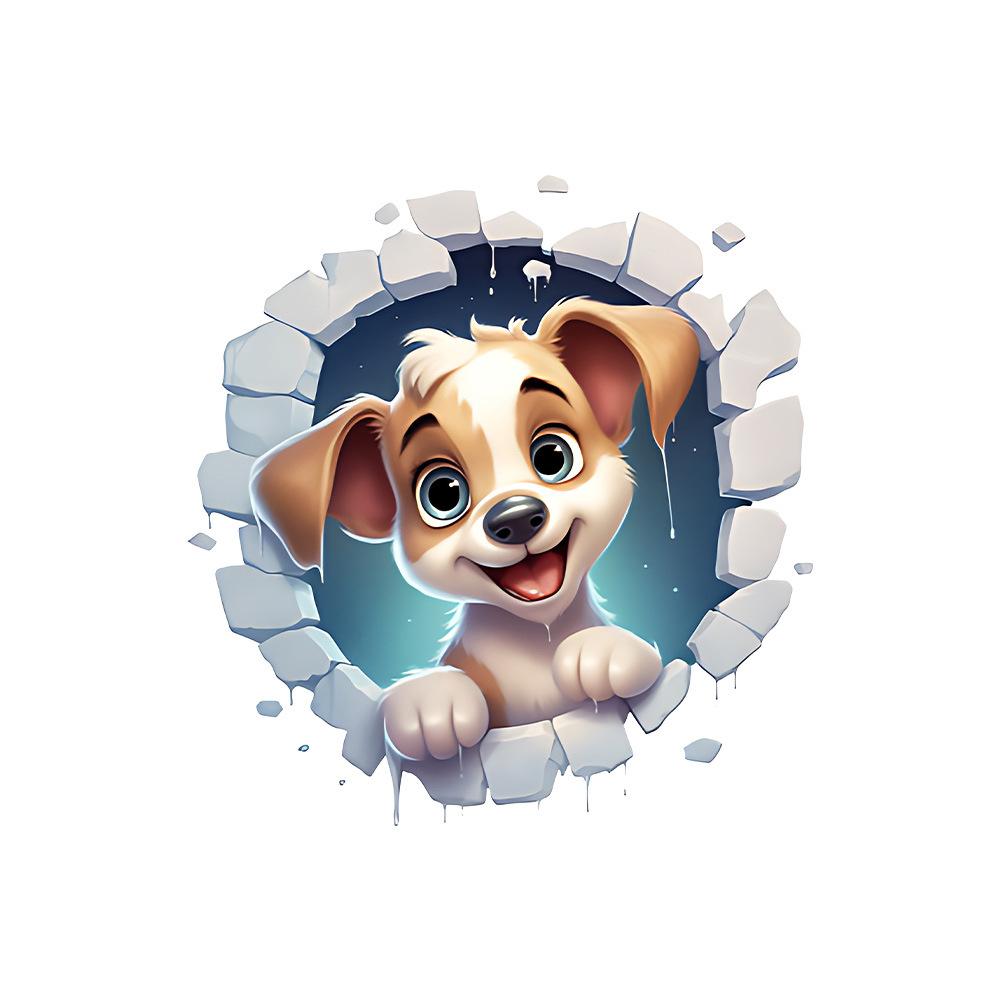 Creative Cute Dog Breaking Through Wall Waterproof Self Adhesive Toilet Lid Sticker Bathroom Home Decor