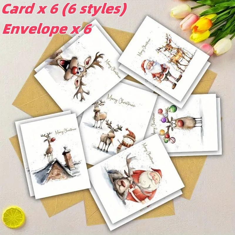 

12/24 шт. Забавные рождественские открытки с конвертами - Набор праздничных поздравительных открыток - Пустые внутри для личных сообщений - Праздничный Санта