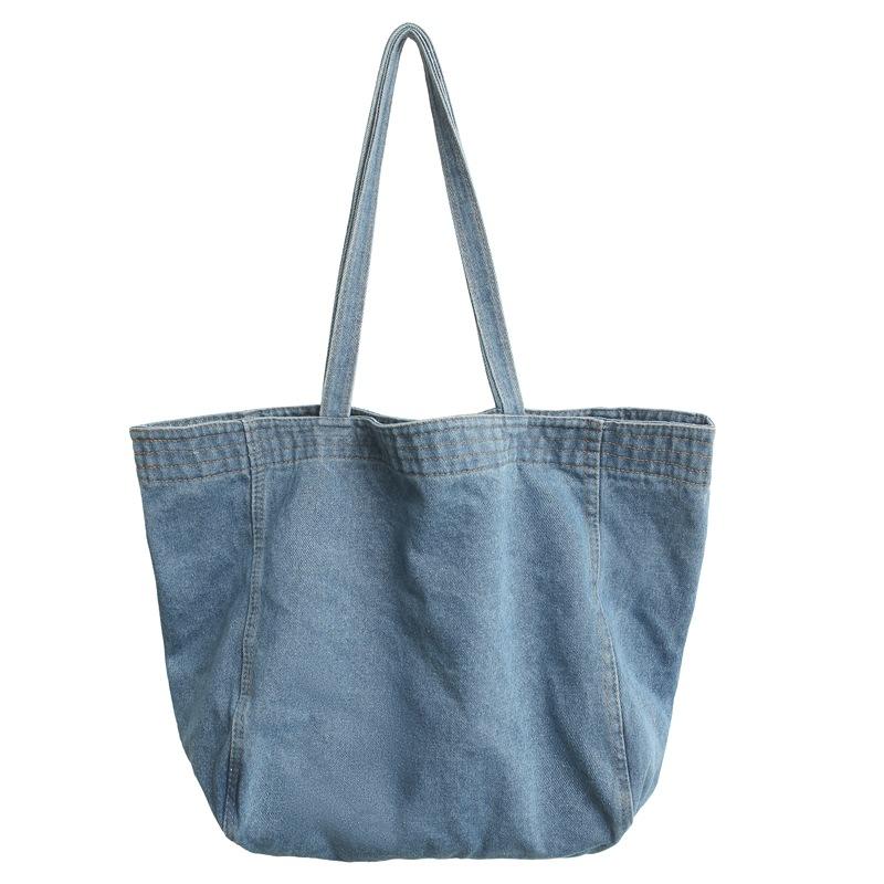 

Japanese large-capacity denim bag men s and women s canvas large tote bag ins shoulder mother bag shopping bag student schoolbag светло-синий
