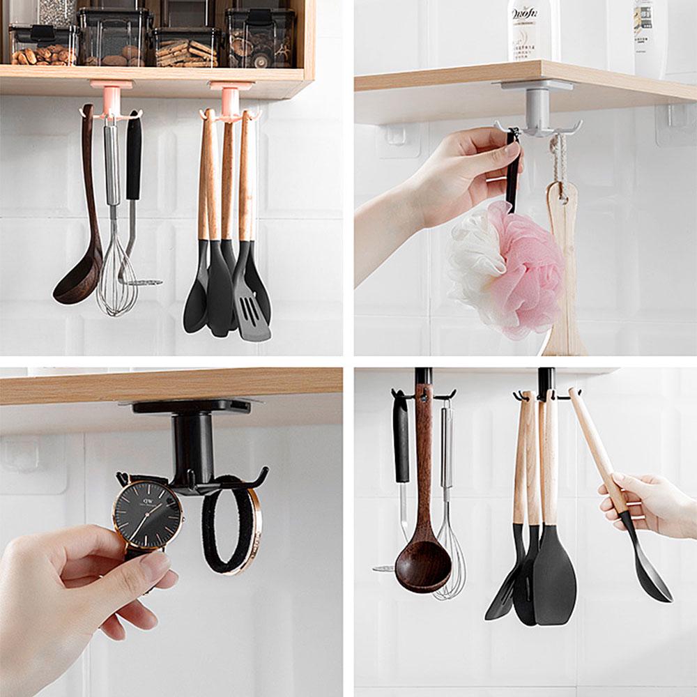 1 Pcs 360 Degrees Rotated Kitchen Hooks Self Adhesive 6 Hooks Home Wall Door Hook Handbag Clothes Ties Bag Hanger Hanging Rack WBL