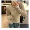Women's Retro Henley Collar Knit Top - Autumn/Winter 2025, Waist-Cinching, Figure-Flattering, Solid Color.