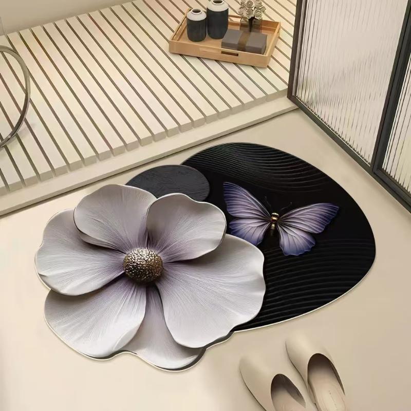 Flower Shaped Diatomite Floor Mat Fast Absorbent Non Slip Easy Clean For Bathroom Kitchen Entryway Use