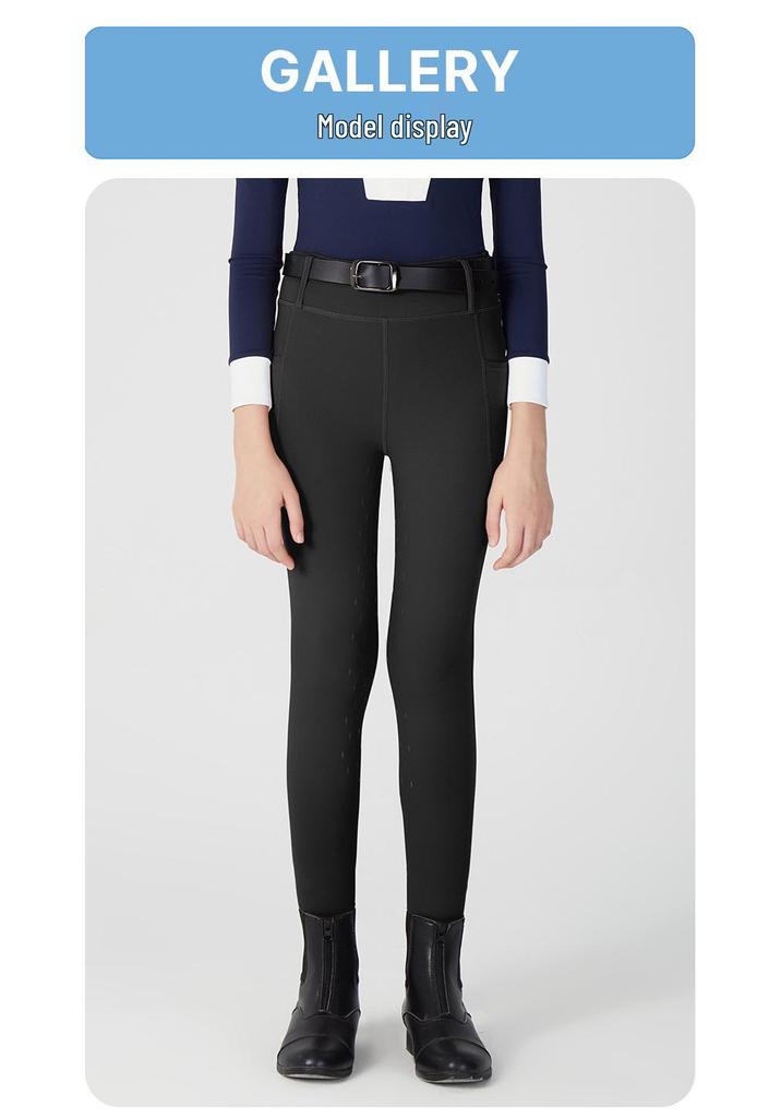 Unisex Children's Equestrian Pants with Full Seat Silicone Grip, Pockets & High Waist Elastic Design