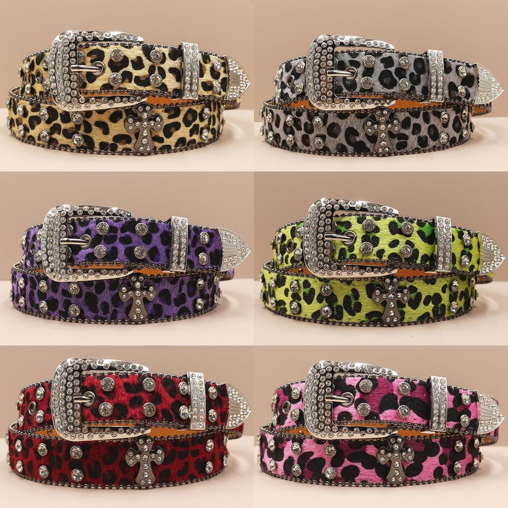 Punk Belt European and American Style Inlaid with Rhinestone Cross Rock Fashion Belt Men's and Women's Belt