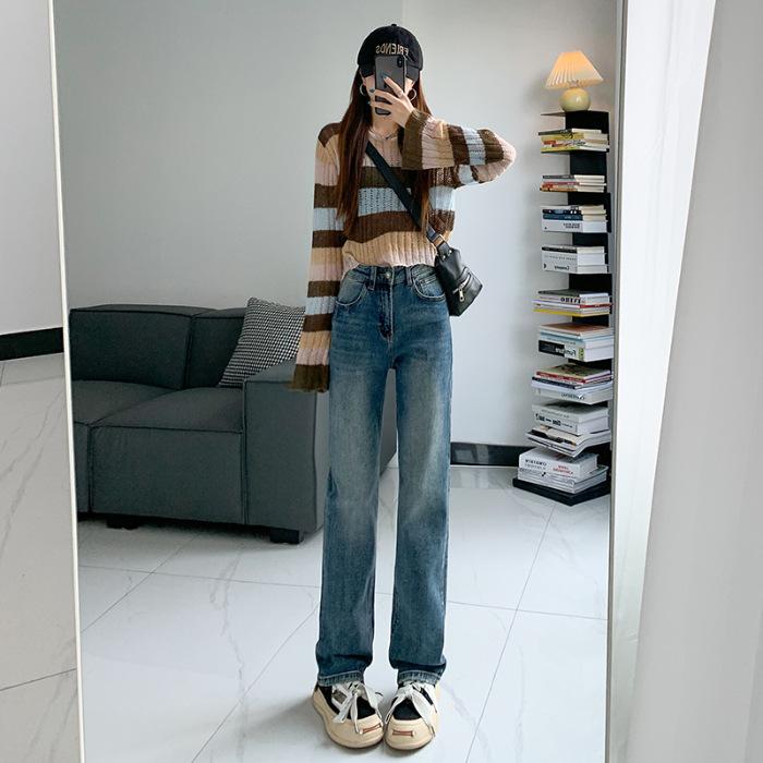 

Бархатные джинсы для женщин на осень и зиму Американские ретро-брюки с высокой талией Узкие широкие брюки для женщин на осень Прямые джинсы для женщин на осень XXL