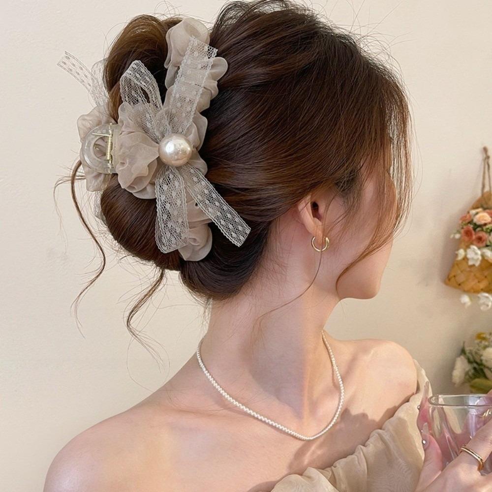 Back of Head Women Hair Clip Mesh Bow Shark Clip New Hair Claws Hair Accessory