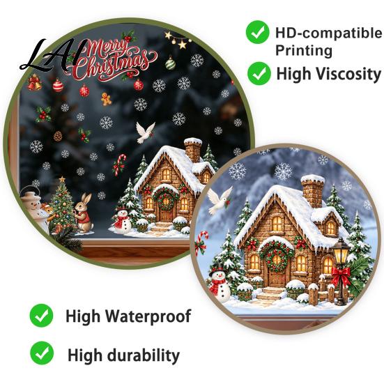 Creative Christmas Window Gifts Clings Snowy Tree Squirrel Xmas Village House Rabbit Seasonal Glass Surface Stickers Sticker Double-Sided